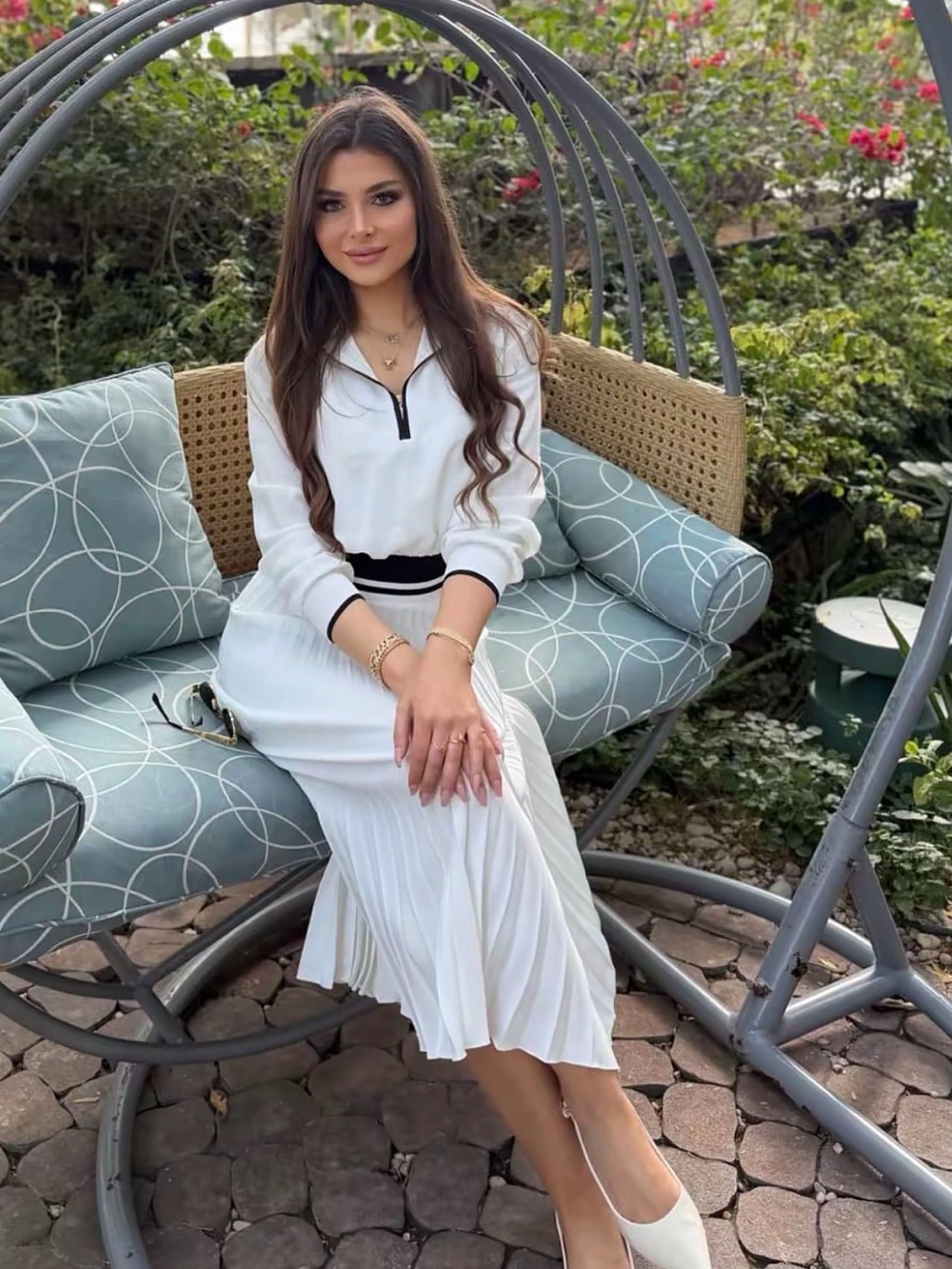 Zara White Midi Dress with Black Trim